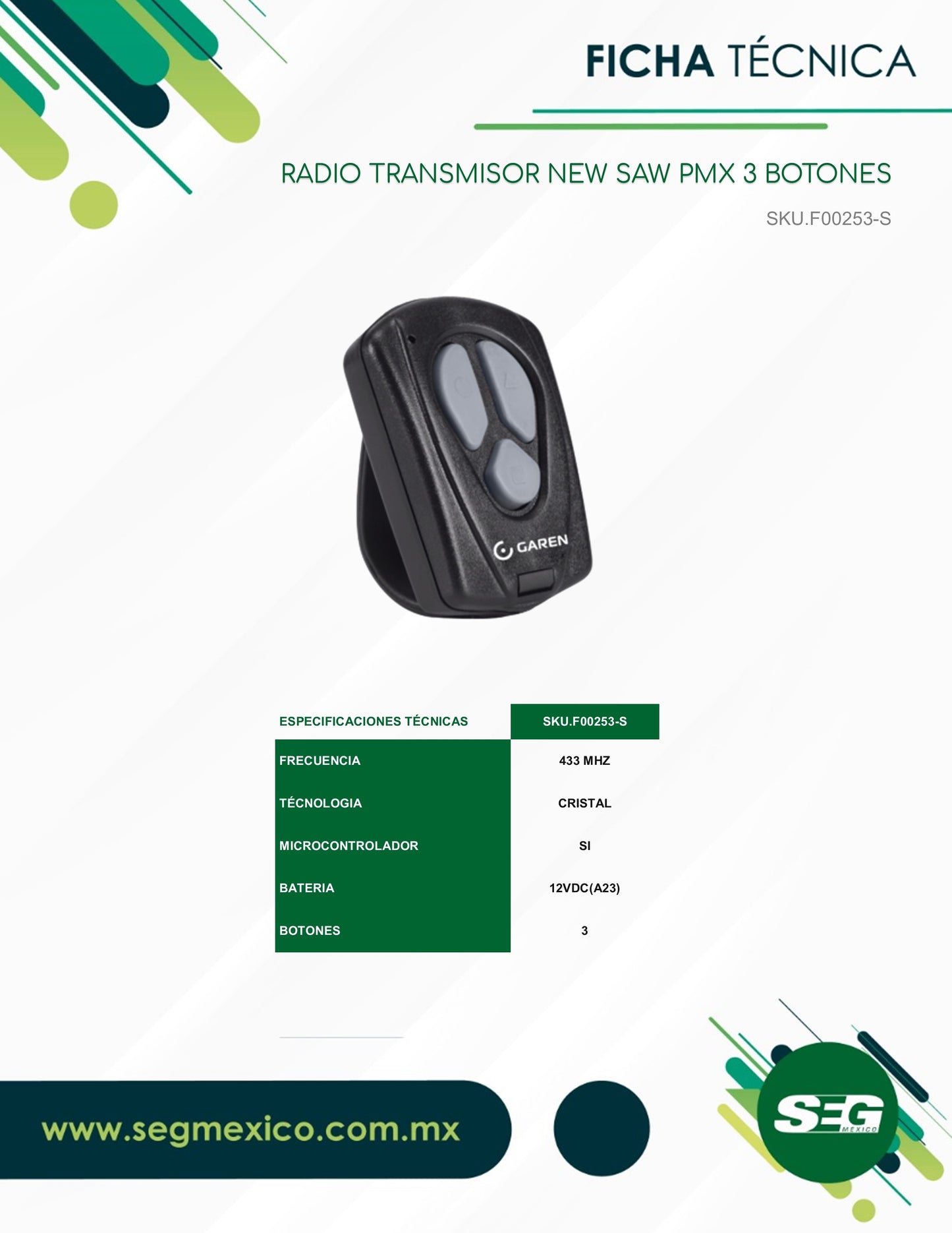 CONTROL SEG NEW SAW DE VICERA 433 MHZ
