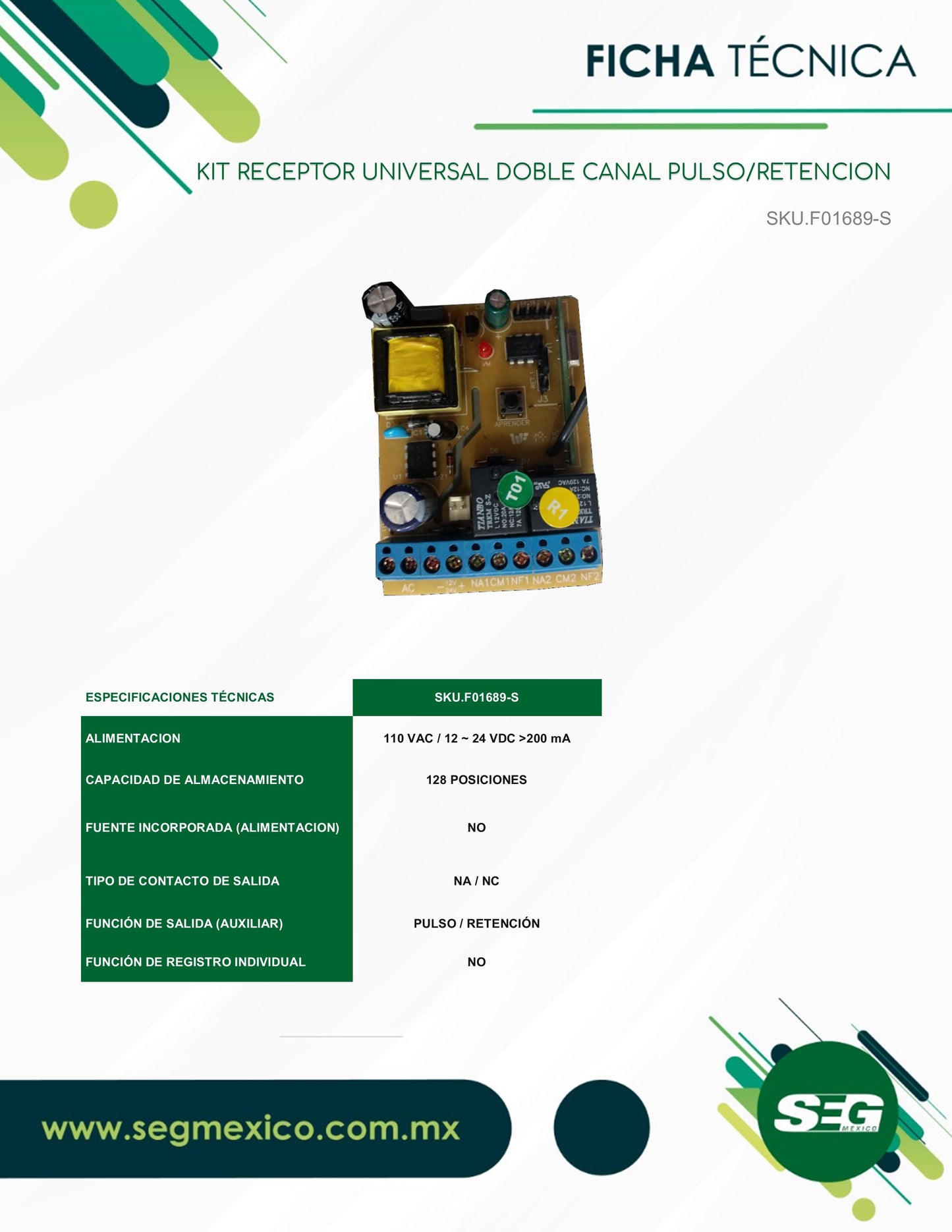 RECEPTOR SEG DOBLE CANAL 433 MHZ CON DOS CONTROLES DE VICERA