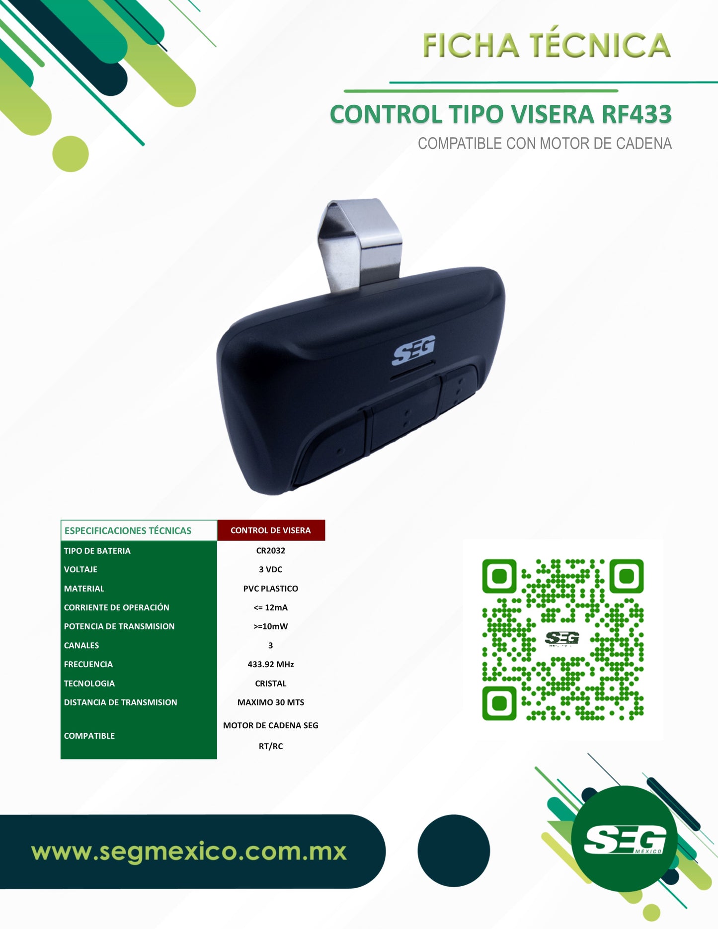 CONTROL SEG TX STEEL DE VICERA 433 MHZ