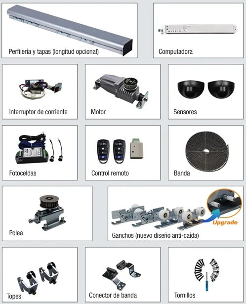 KIT DE CABEZAL MERIK K120 PARA PUERTAS CORREDIZAS DE VIDRIO 4.20 MTS